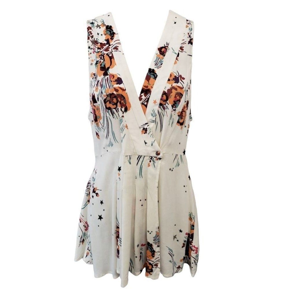 Free People Wrap Blouse Top‎ Women's XS Ivory Floral Sleeveless Surplice NEW